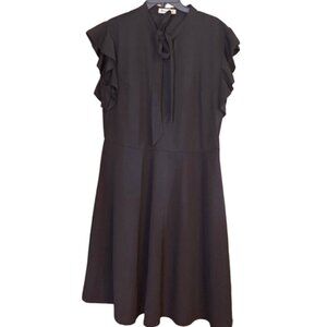 Moyabo Black Ruffle Sleeve Tie Neck Dress Women’s 2XL Fit & Flare Knee Length